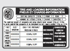 Tire and loading information label The tire label located on the driver's door