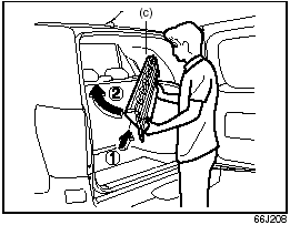1) Fold/roll the luggage compartment cover, and place one end in the quarter