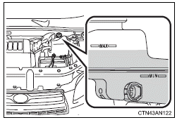 The brake fluid level should be