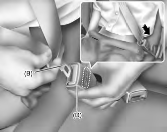 3. Pull the tongue plate (B) and insert the tongue plate (B) into the open end