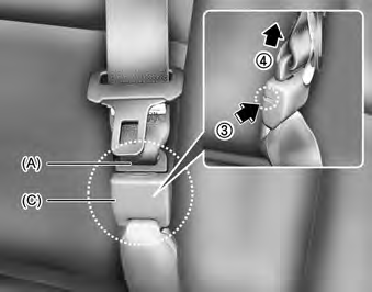 2. To retract the rear center seatbelt, insert the key or similar small rigid