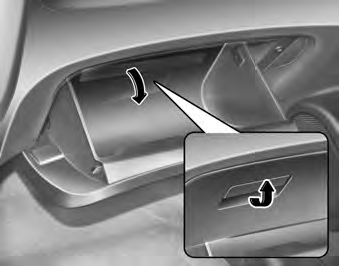 Glove box To open the glove box, pull the handle (➀) and the glove box will automatically