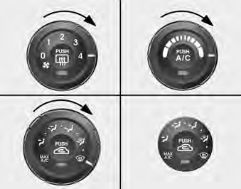 To defrost outside windshield 1. Set the fan speed to the highest (extreme right)