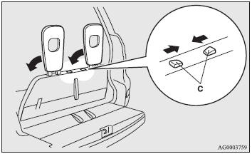 3. Slide the knob while folding the head restraints (C) to the rear, and stow