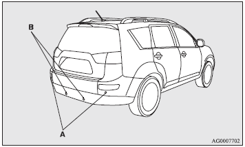 There are two corner sensors (A) at the corners of the rear bumper, and two back