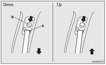 The seat belt anchor height can be adjusted. Raise or lower the seat belt anchor