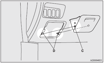 2. To put back the personal box, line up the personal box hook (C) with the clamp