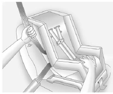 5. To tighten the belt, push down on the child restraint, pull the shoulder portion