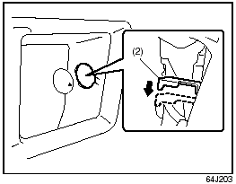 5) Push down on the emergency lever (2) using a jack handle or a flat blade screw
