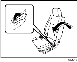 To adjust the seatback angle of front seat, pull up the lever on the outboard