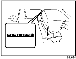 Side curtain air bags are located in the roof lining. The words “SRS AIRBAG”