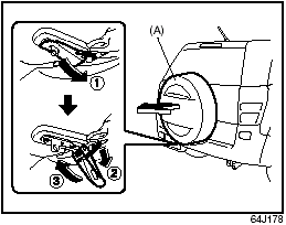 1. (Full cover type). Release the lock at the underneath of the spare wheel