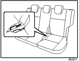 2) Stow the seat belt buckles of the center and left seating position into the