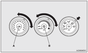 1. Set the air selection switch (A) to the outside position. 2. Set the mode