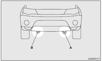 1. The front towing hook (A) is located as shown in illustration. Secure the