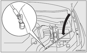 1. Unlatch the support bar and clip it in its holder. 2. Slowly lower the bonnet